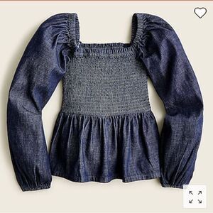 J Crew Puff Sleeve Chambray Smocked Top NWT